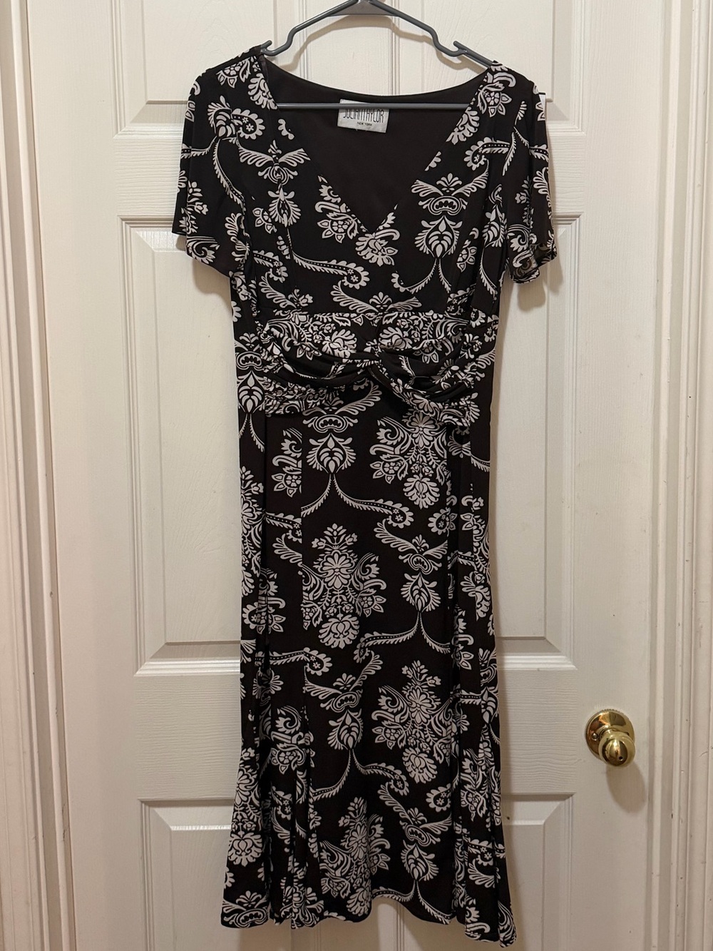 Julian Taylor New York Chocolate Brown & White Print Faux-Wrap Dress